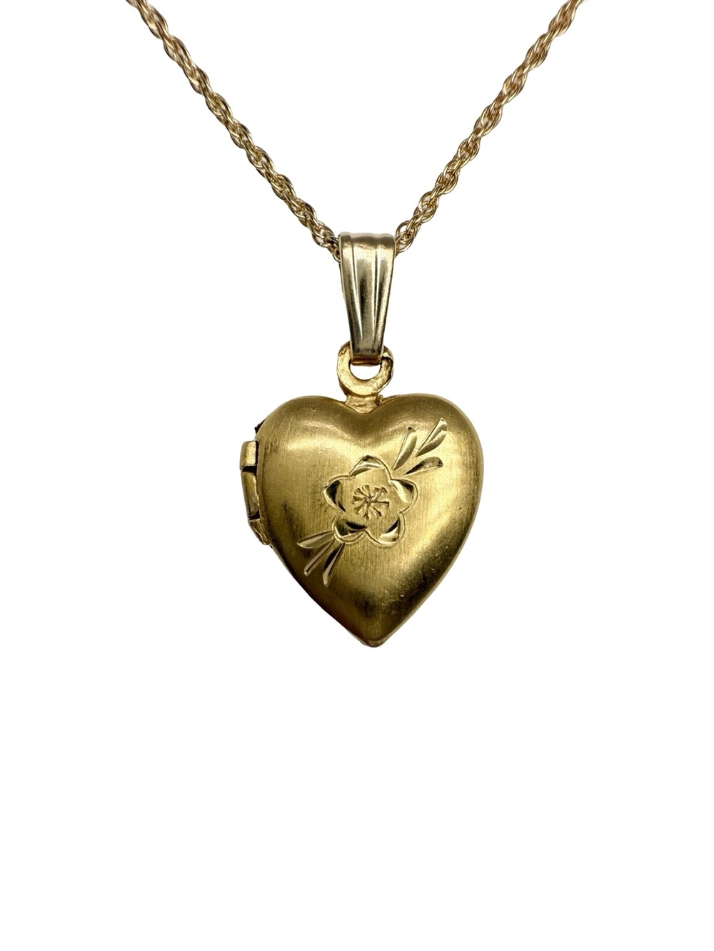 Vintage 14k Solid Gold Heart Locket Necklace Engraved Flower - Picture 4 of 16